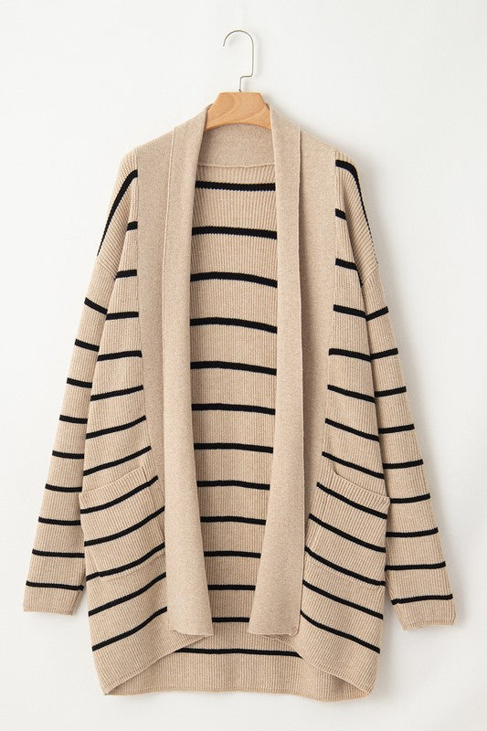 MIRANDA STRIPE OPEN FRONT CARDIGAN | BLACK