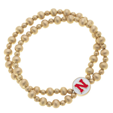(PRE-ORDER) NEBRASKA HUSKERS GOLD PLATED BEADED BRACELET