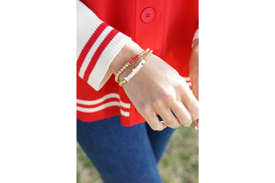 (PRE-ORDER) GBR NEBRASKA HUSKERS GOLD PLATED BEADED BRACELET SET