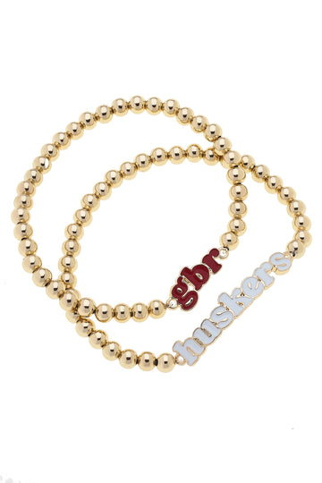 (PRE-ORDER) GBR NEBRASKA HUSKERS GOLD PLATED BEADED BRACELET SET