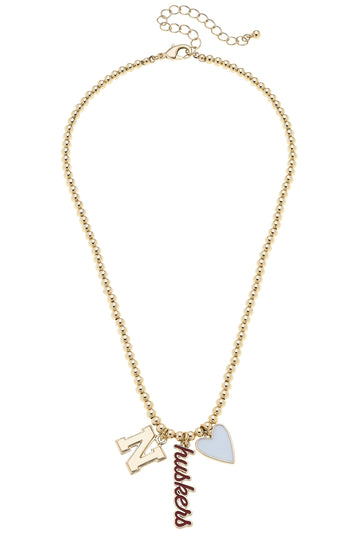 (PRE-ORDER) NEBRASKA HUSKERS BEADED CHARM NECKLACE IN SHINY GOLD