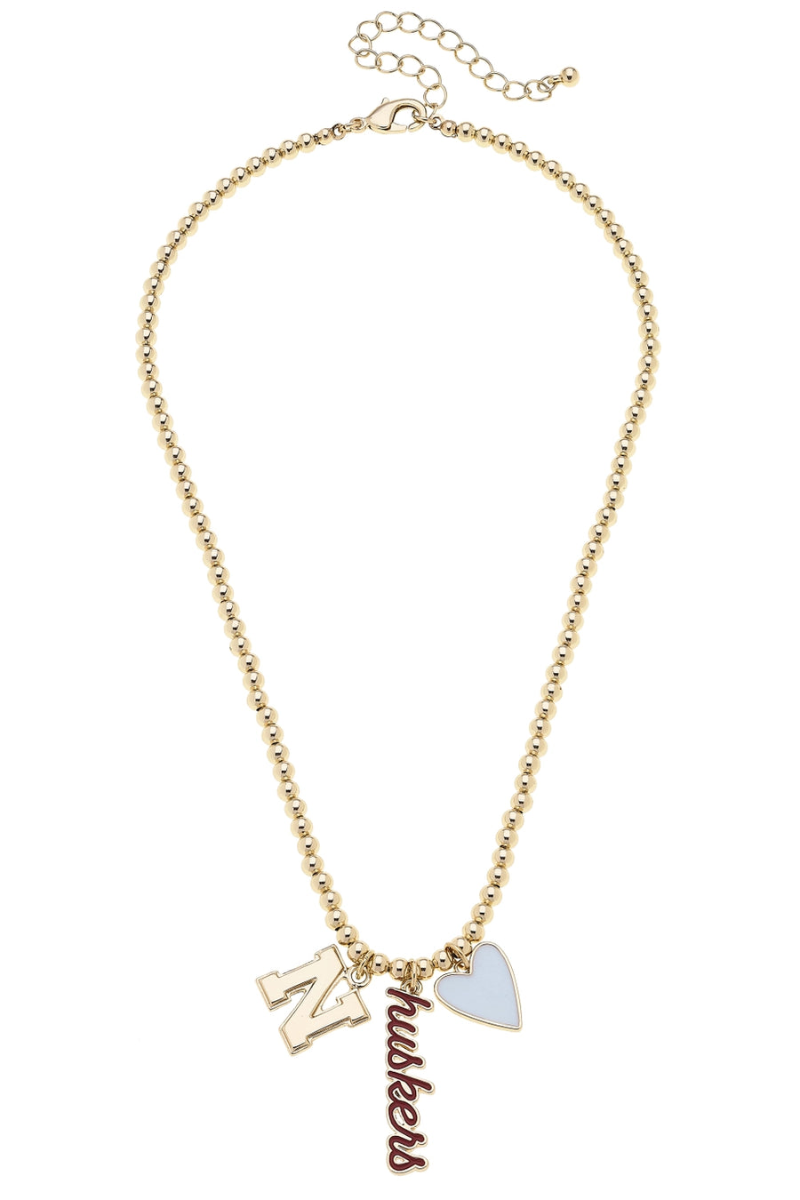 (PRE-ORDER) NEBRASKA HUSKERS BEADED CHARM NECKLACE IN SHINY GOLD