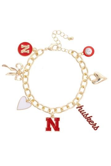(PRE-ORDER) NEBRASKA HUSKERS ENAMEL ICONS CHARM BRACELET