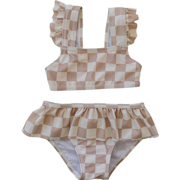 MEBIE BABY Taupe Checkered Ruffle Bikini Set (COLLECTIVE)
