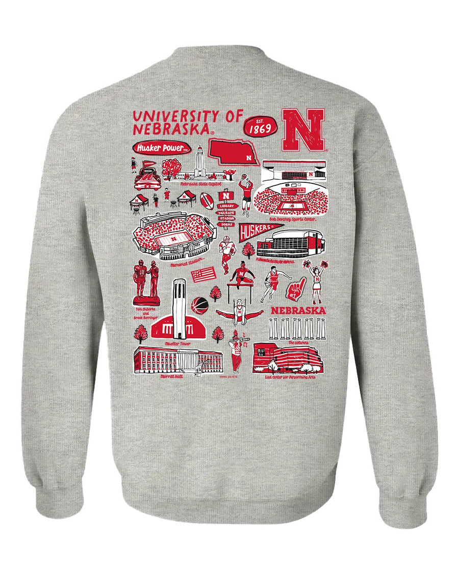 (PRE-ORDER) NCAA HAND SKETCHED WOMEN'S SWEATSHIRT | NEBRASKA, IOWA, IOWA STATE