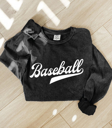 THE OC BASEBALL PUFF PRINT MINERAL WASH VINTAGE LS TEE | MINERAL BLACK