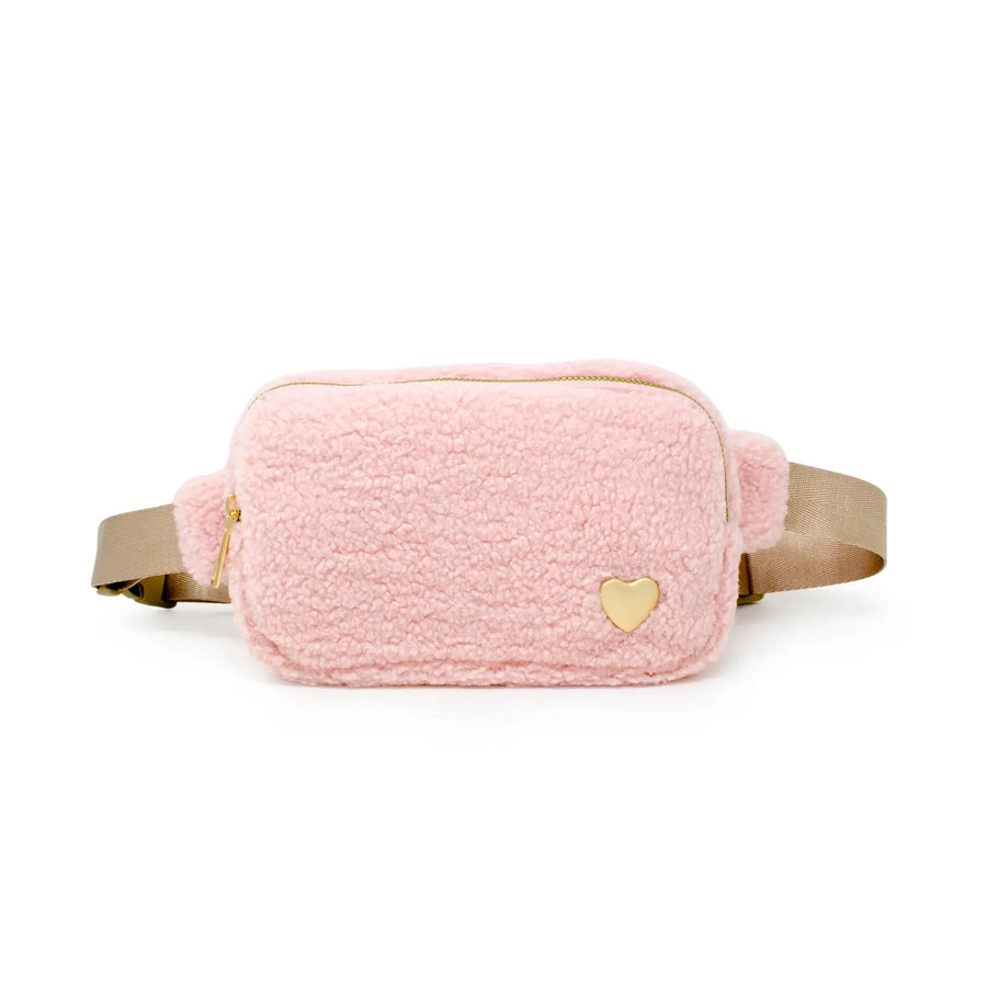 KIDS FUZZY BELT BAG WITH HEART | PINK