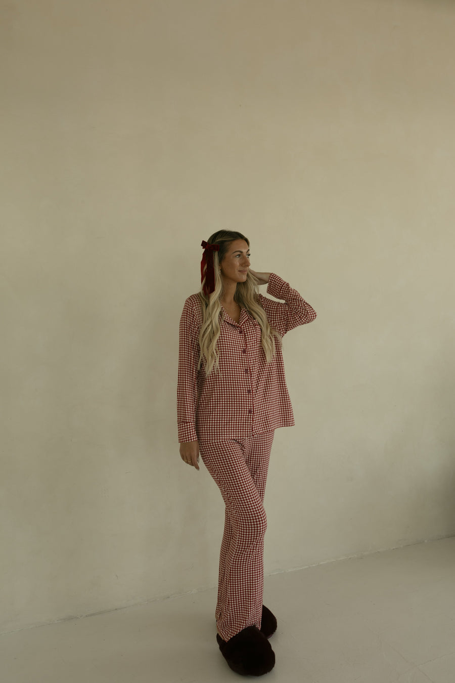 Long Sleeve Women's Bamboo Pajamas | Red Gingham