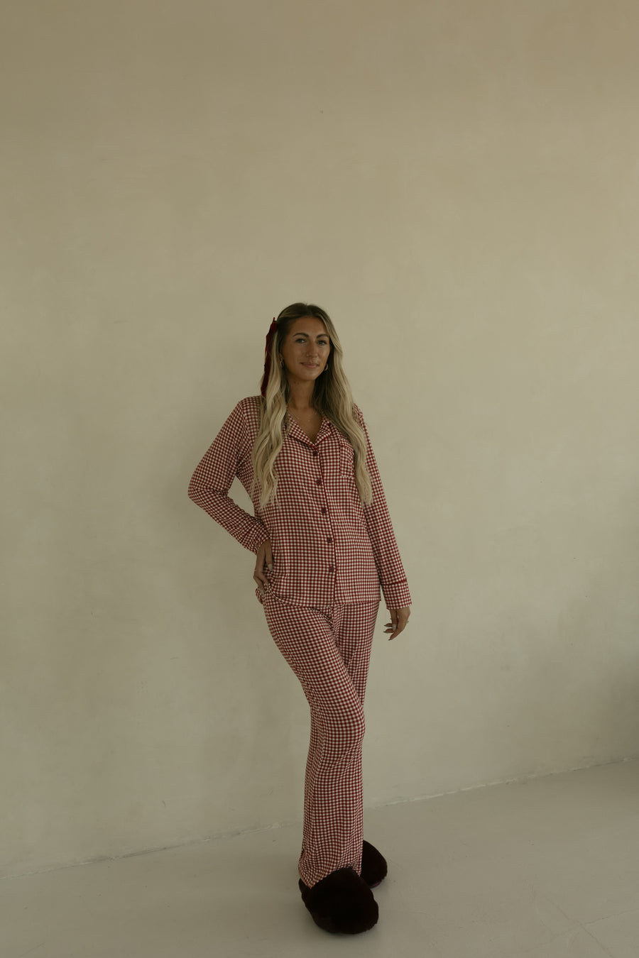 Long Sleeve Women's Bamboo Pajamas | Red Gingham