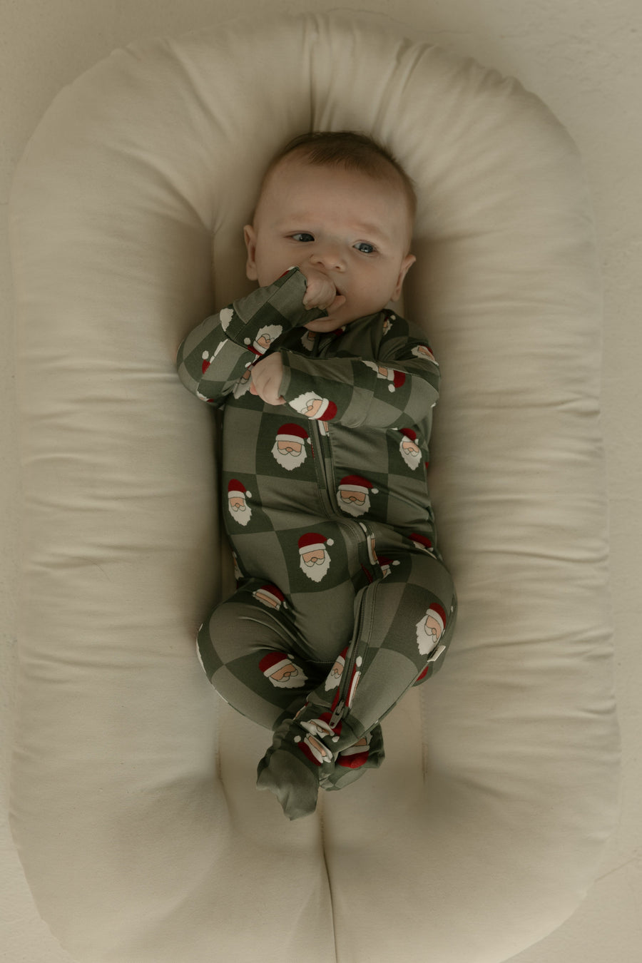 Bamboo Zip Pajamas | Santa Checkerboard