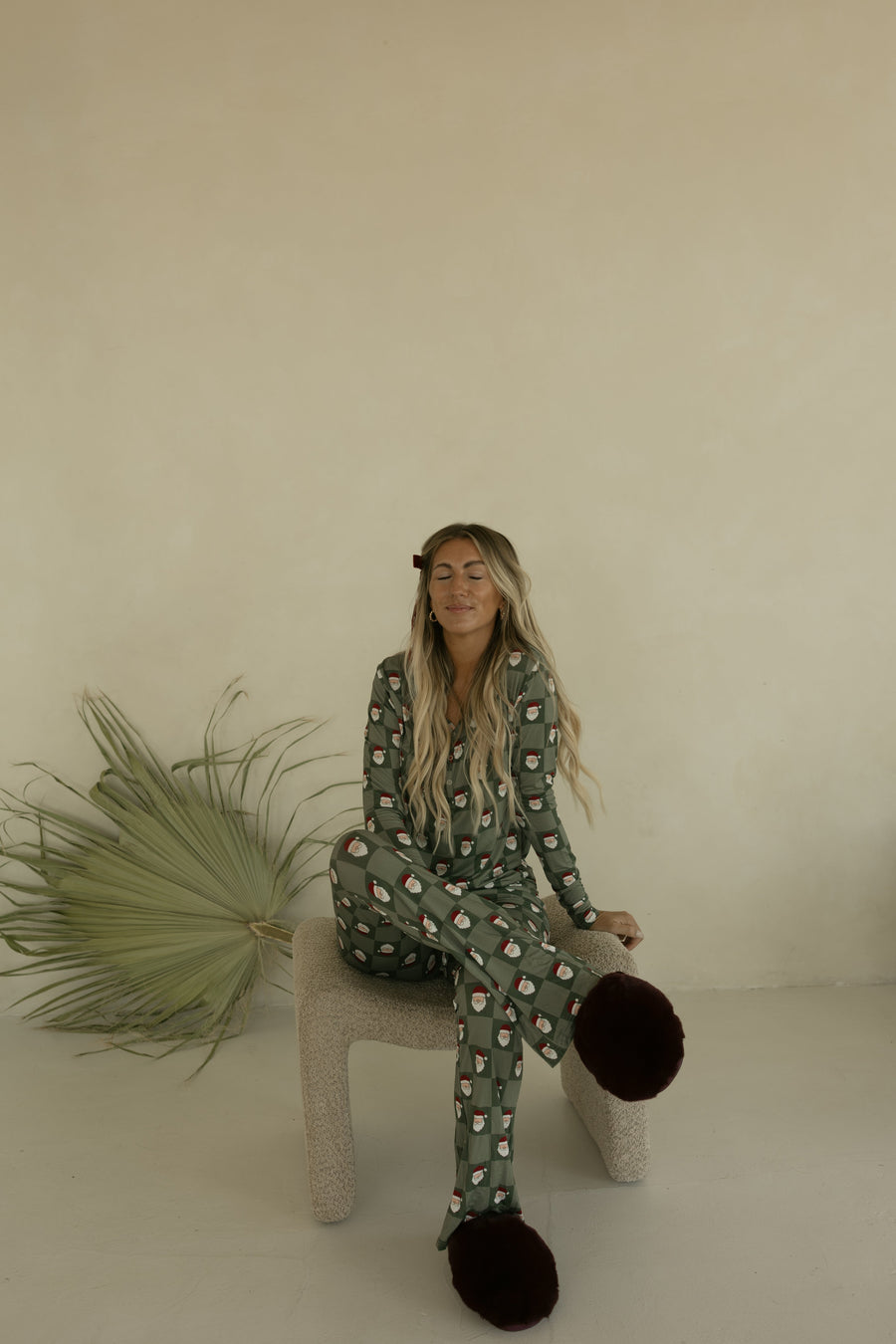 Women's Bamboo Pajamas | Santa Checkerboard
