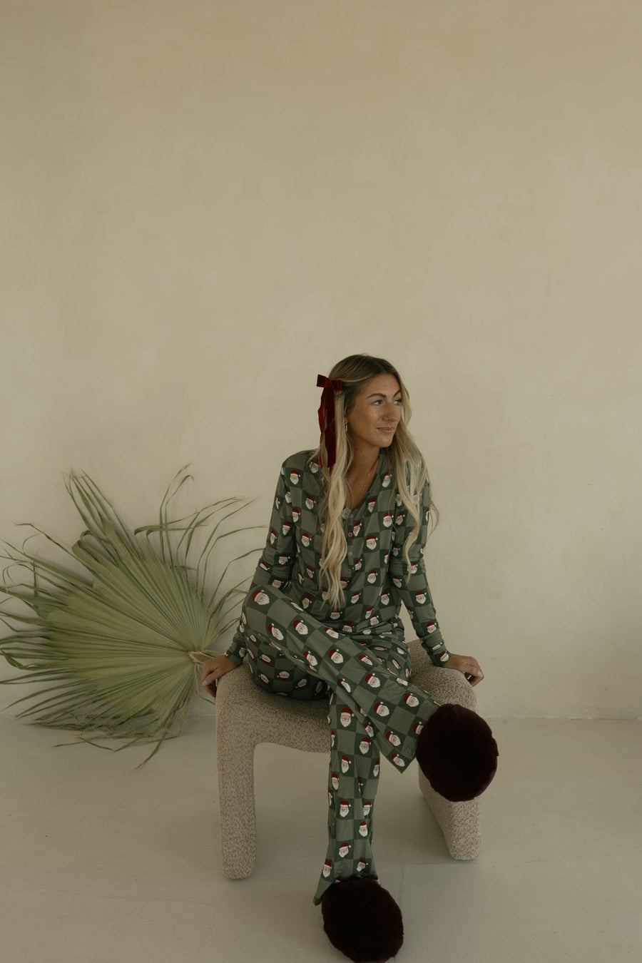 Women's Bamboo Pajamas | Santa Checkerboard