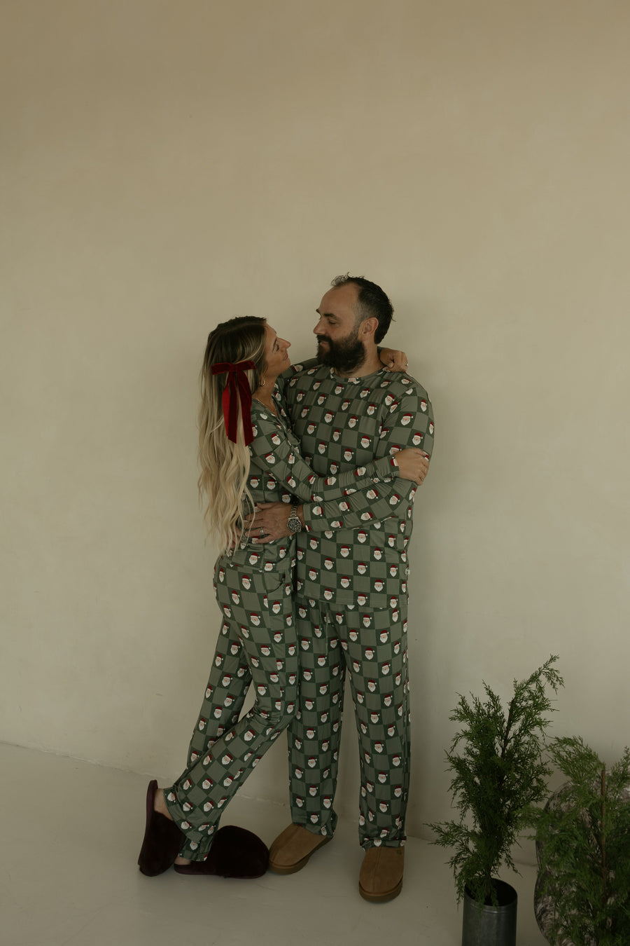 Men's Bamboo Pajamas | Santa Checkerboard