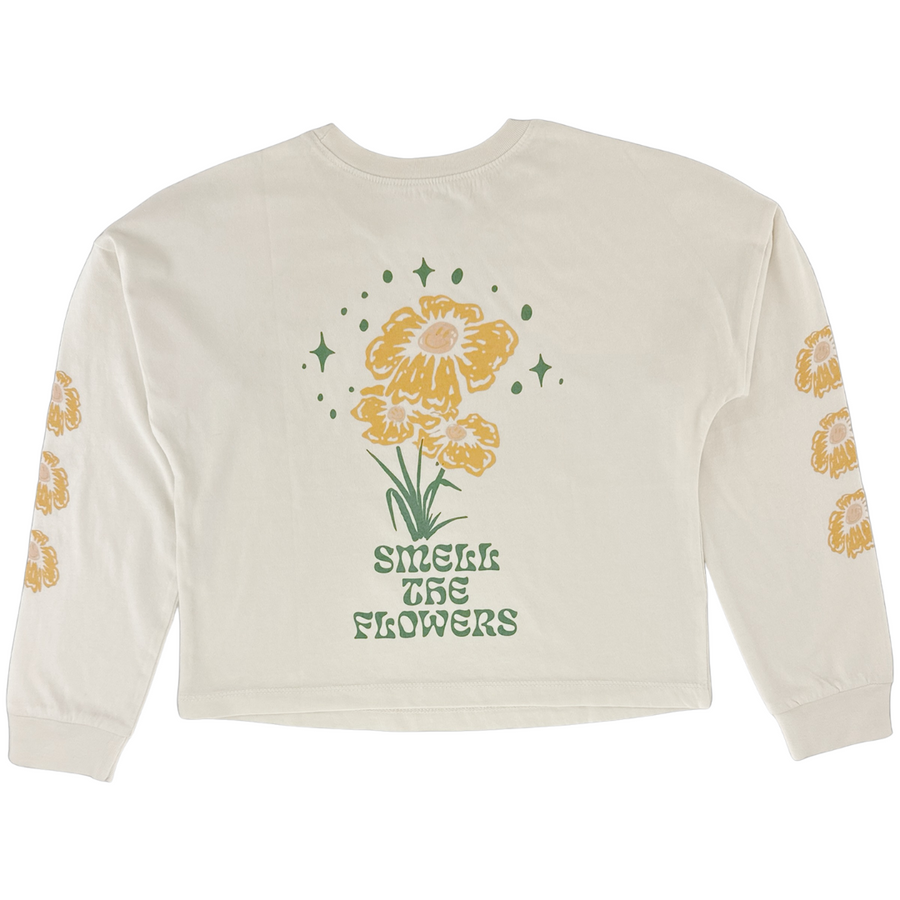 TINY WHALES SMELL THE FLOWERS LONG SLEEVE TEE| FADED BLACK