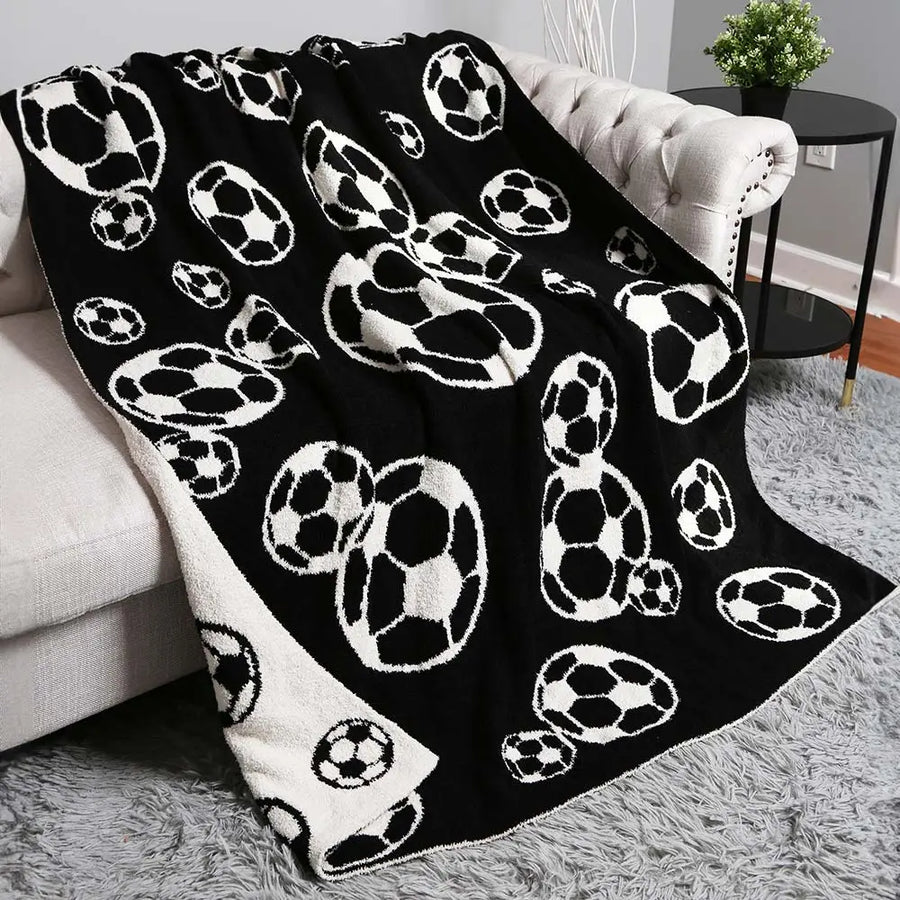 SOCCER PLUSH BLANKET | BLACK WHITE