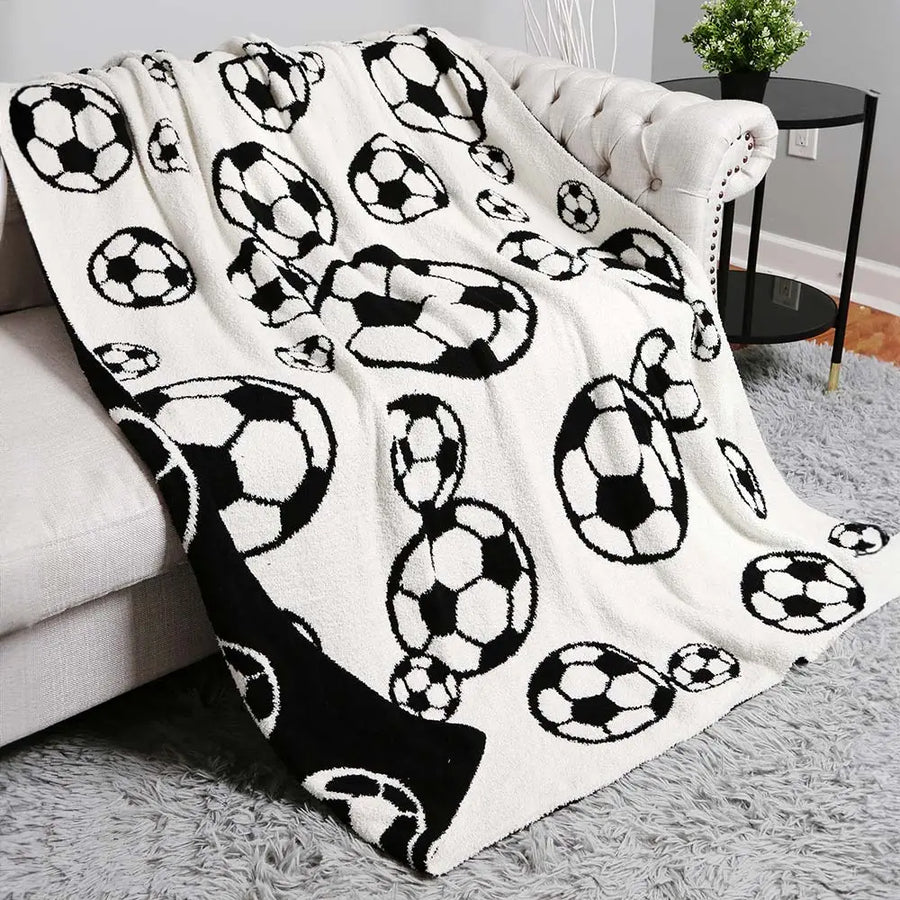 SOCCER PLUSH BLANKET | BLACK WHITE