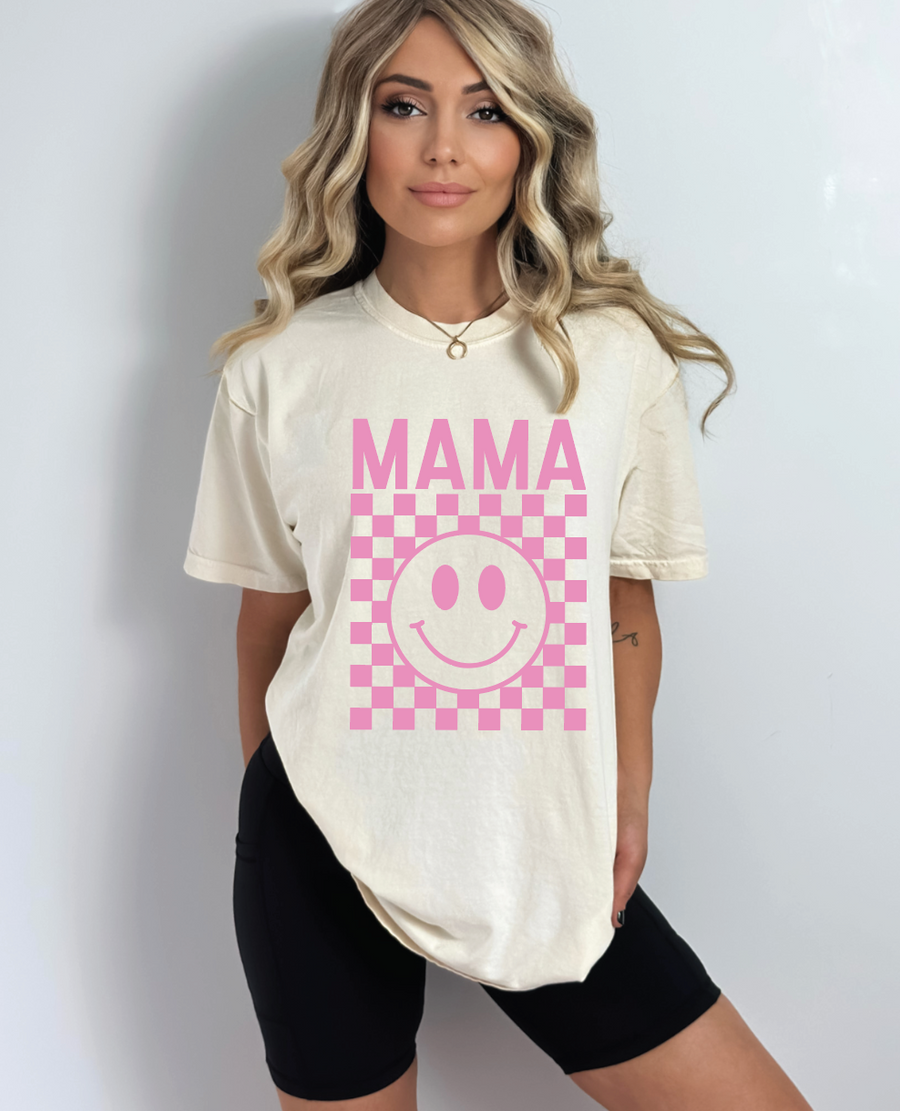 Mama - Pink Checkered Tee
