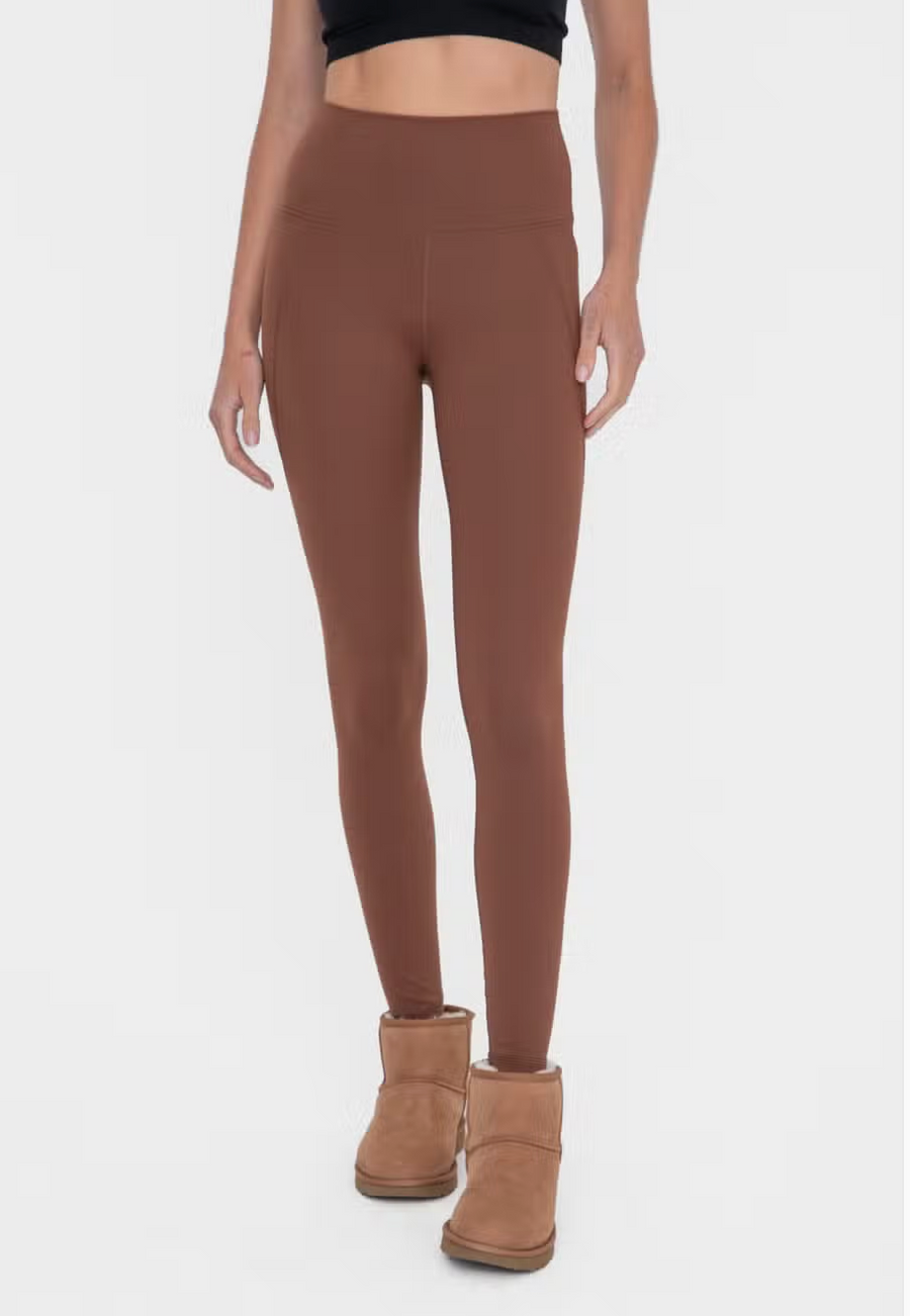 KYLIE TAPERED BAND ESSENTIAL SOLID HIGHWAIST LEGGINGS | COCOA DUST