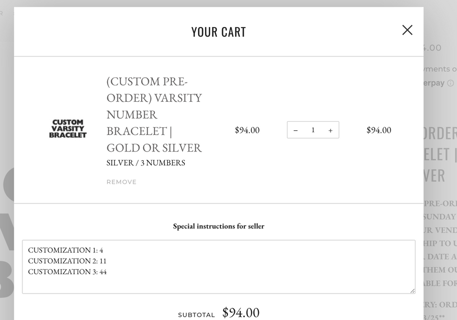 (CUSTOM PRE-ORDER) VARSITY NUMBER BRACELET | GOLD OR SILVER