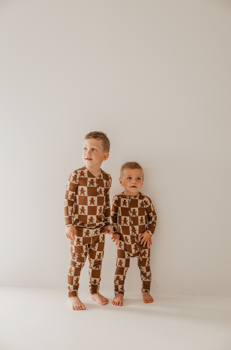 Bamboo Zip Pajamas | Gingerbread Checkerboard 2024