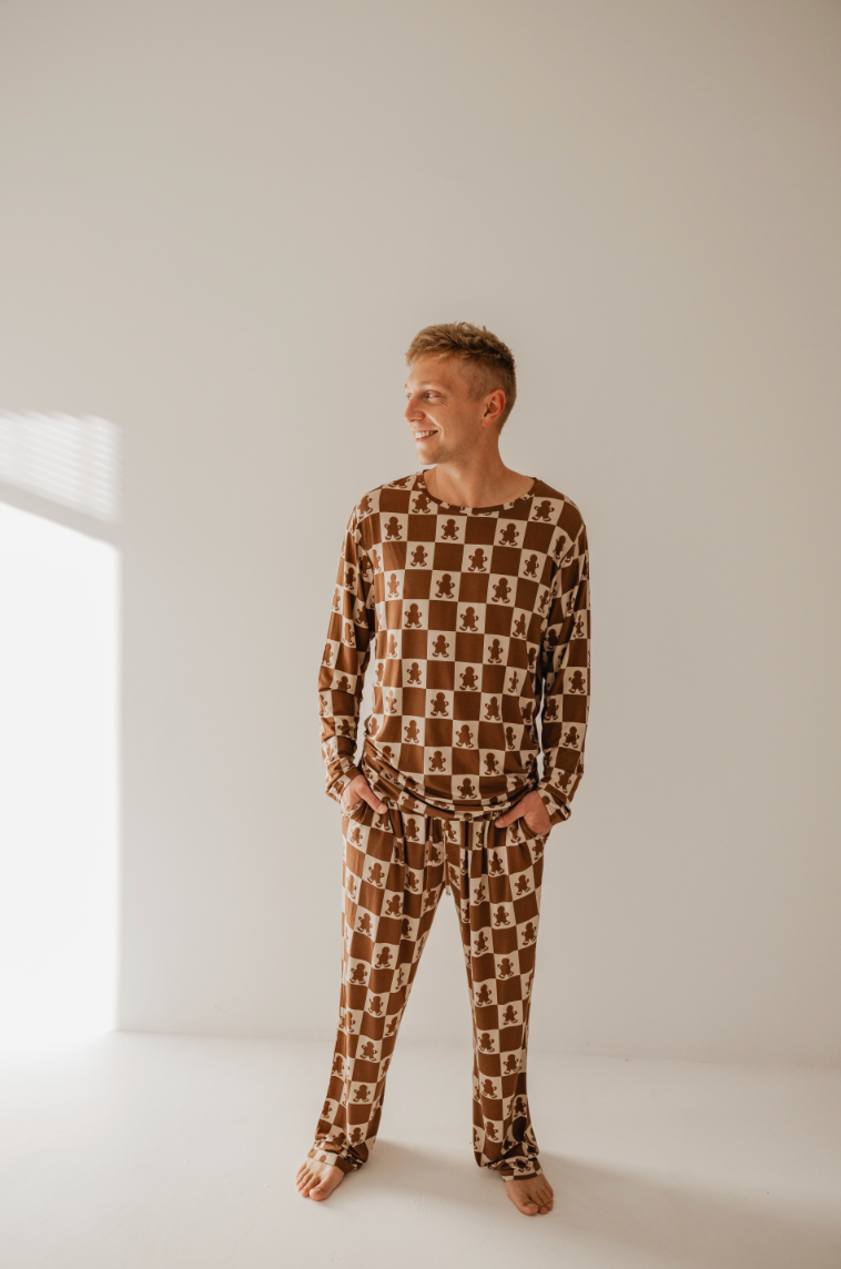 Men's Bamboo Pajamas | Gingerbread Checkerboard 2024