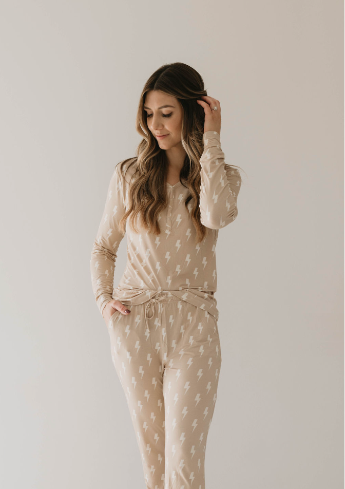 FOREVER FRENCH Tan & Cream Lightning Bolt | Women's Bamboo Pajamas (COLLECTIVE)