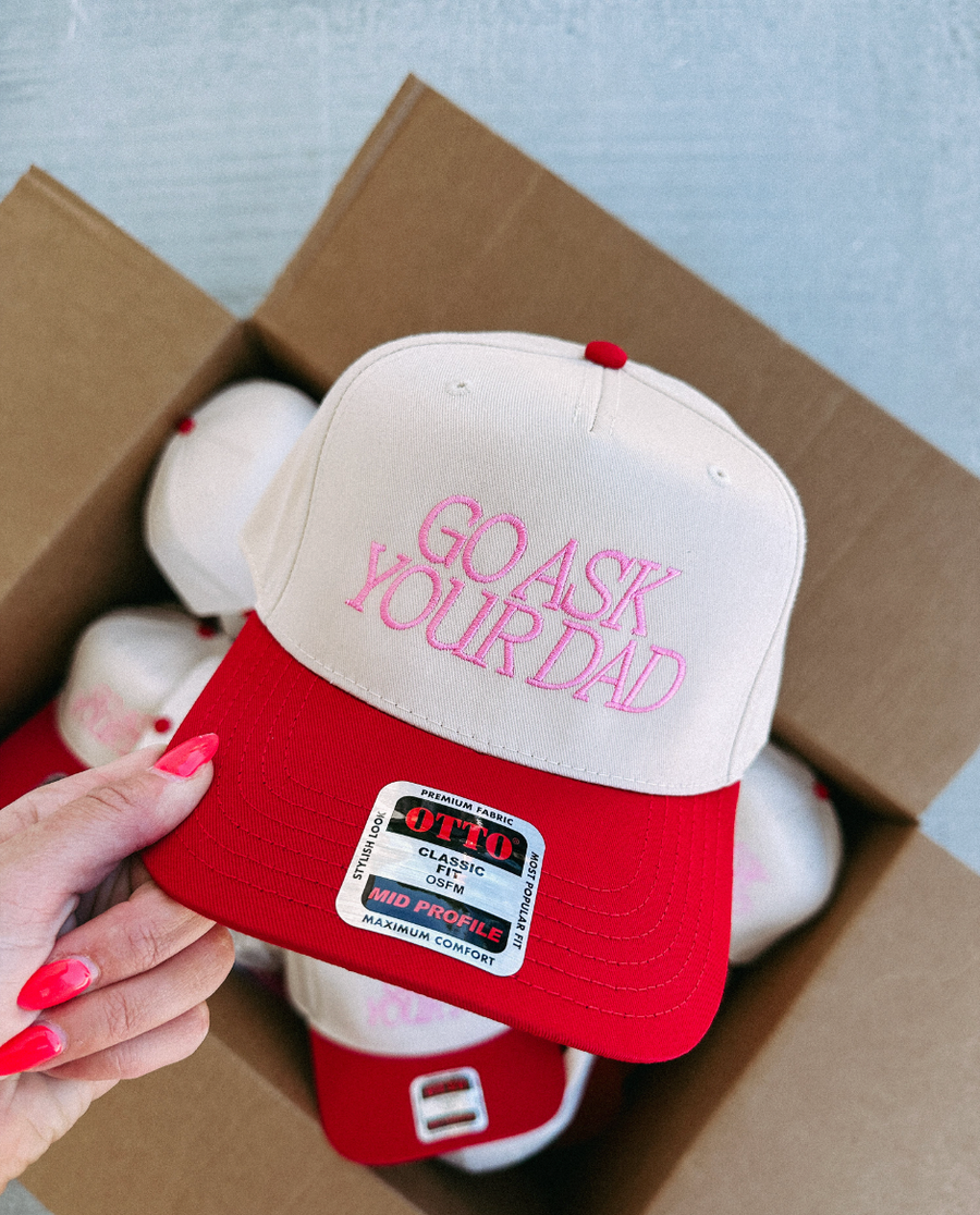 Go Ask Your Dad Trucker Hat | Pink+Red