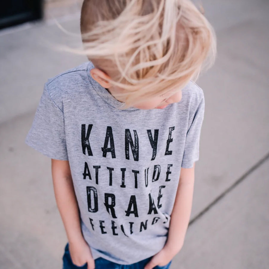 TRILOGY DESIGN KANYE ATTITUDE/ DRAKE FEELINGS KID'S TEE | GRAY