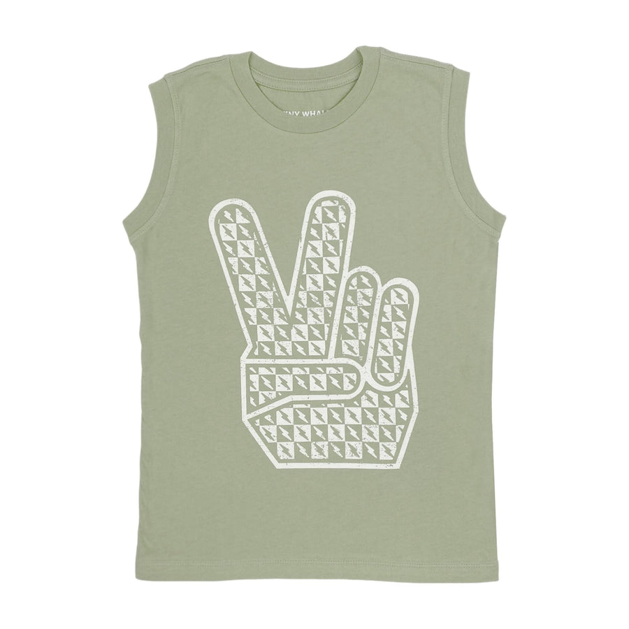 TINY WHALES PEACE OUT MUSCLE TANK | ARMY