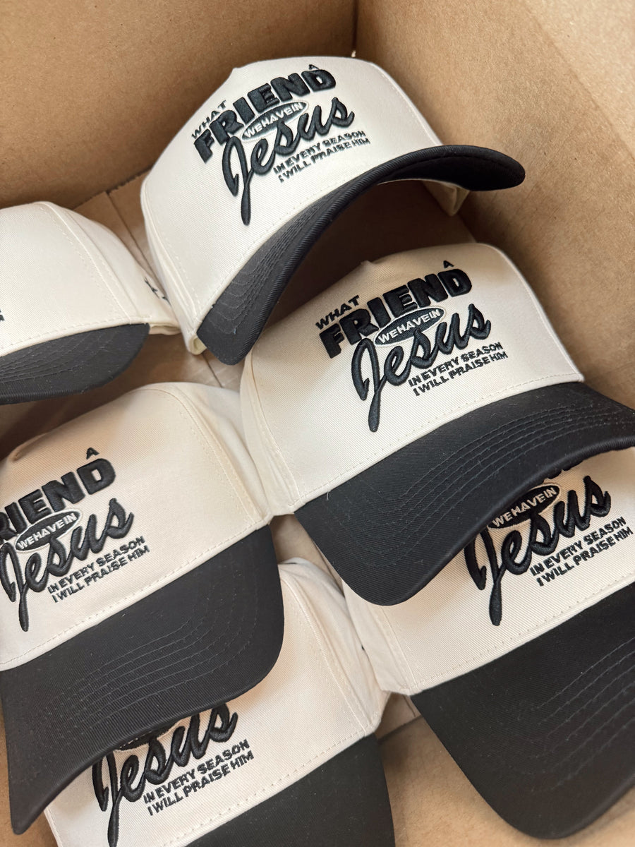 Friend in Jesus - Black Vintage Trucker Hat