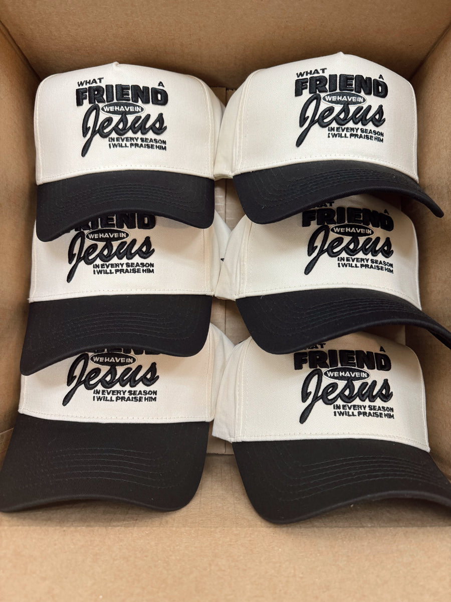 Friend in Jesus - Black Vintage Trucker Hat