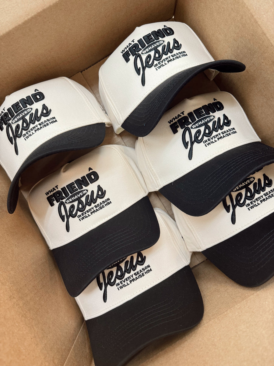 Friend in Jesus - Black Vintage Trucker Hat