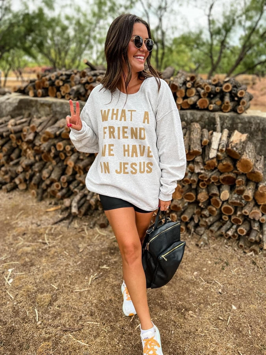 O+O FRIEND IN JESUS CREWNECK SWEATSHIRT | ASH GRAY