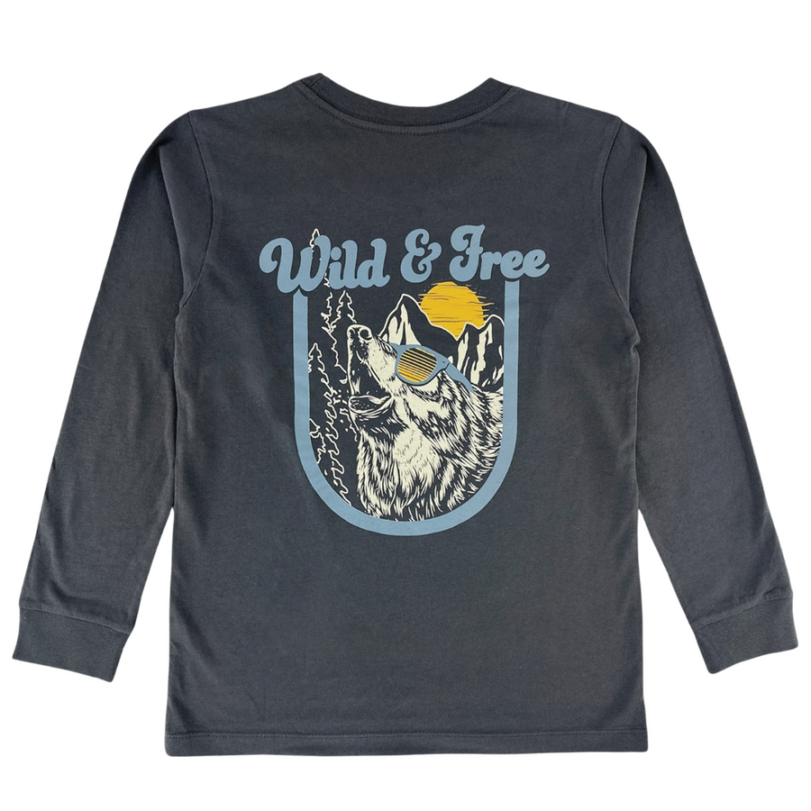 TINY WHALES WILD AND FREE LONG SLEEVE TEE| FADED BLACK