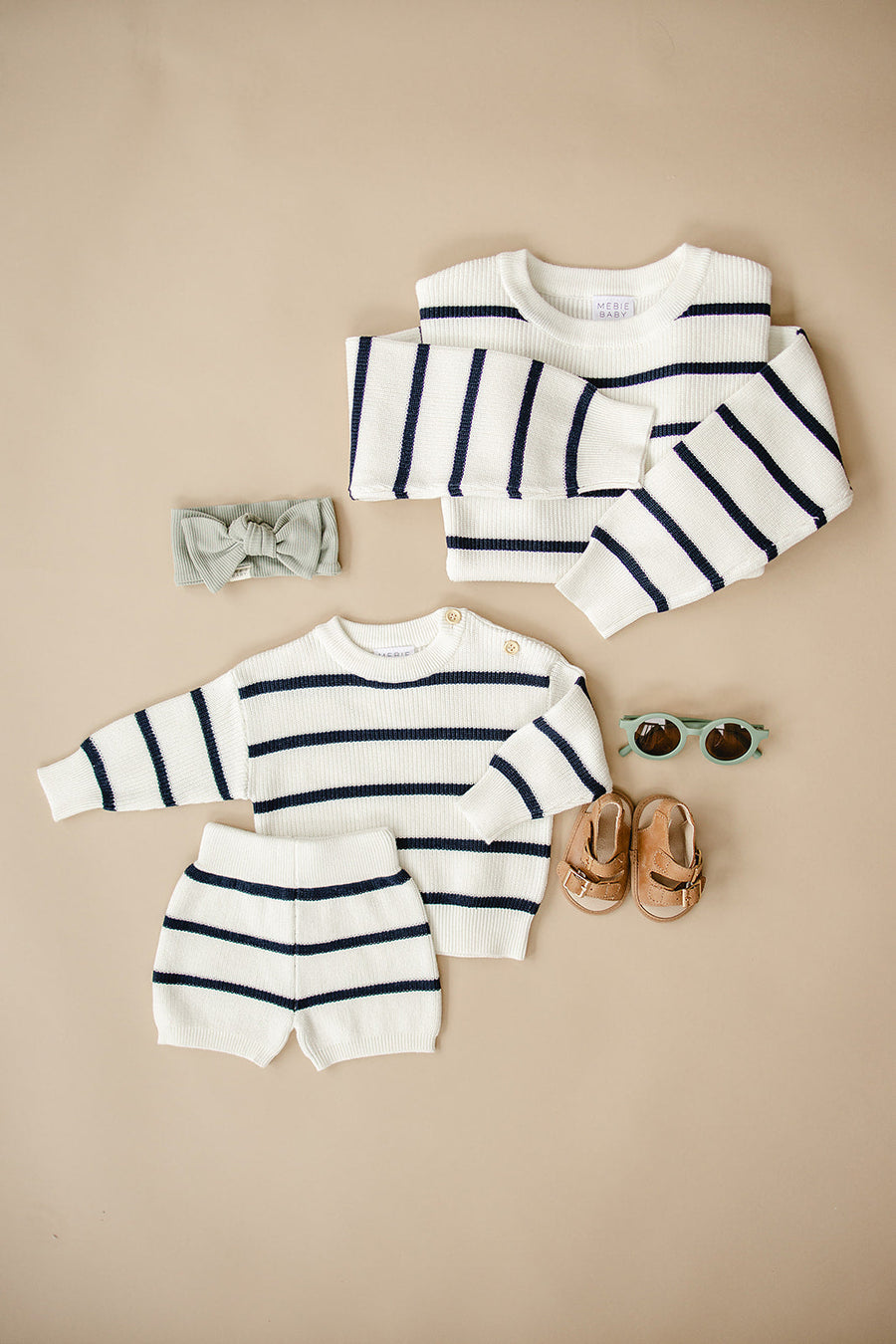 MEBIE BABY NAVY STRIPE KNIT SHORTS (COLLECTIVE)