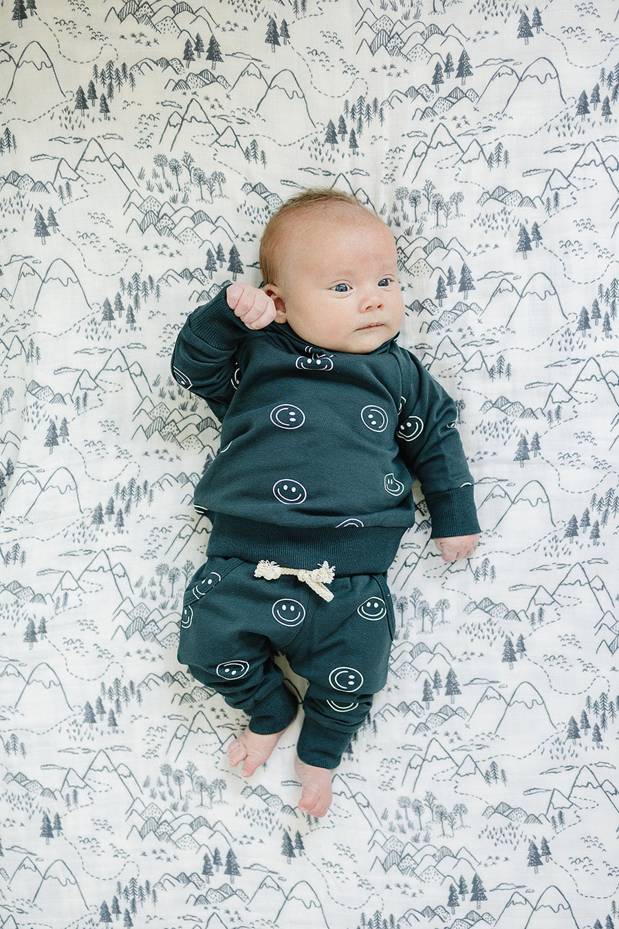 MEBIE BABY Dark Teal Smiley Hooded French Terry Set (COLLECTIVE)