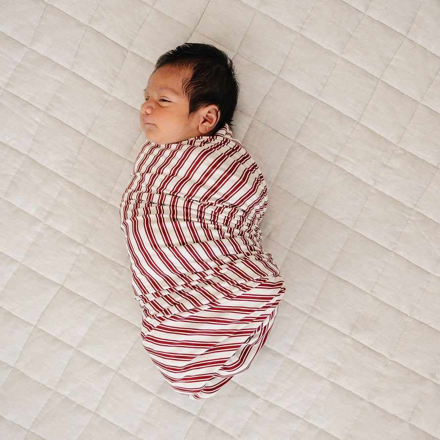 MEBIE BABY Red Stripes Bamboo Stretch Swaddle (COLLECTIVE)