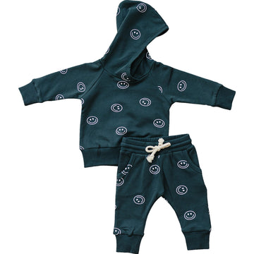 MEBIE BABY Dark Teal Smiley Hooded French Terry Set (COLLECTIVE)