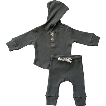 MEBIE BABY Charcoal Hooded Waffle Set (COLLECTIVE)