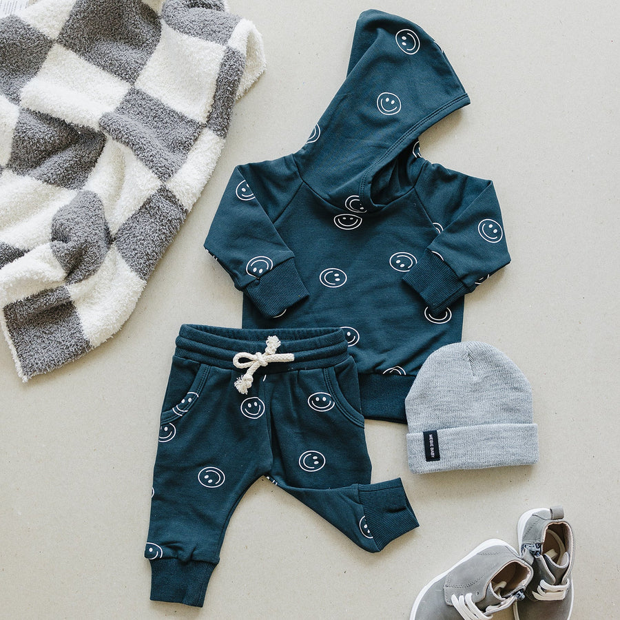 MEBIE BABY Dark Teal Smiley Hooded French Terry Set (COLLECTIVE)