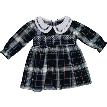 Navy Plaid Smocked Dress