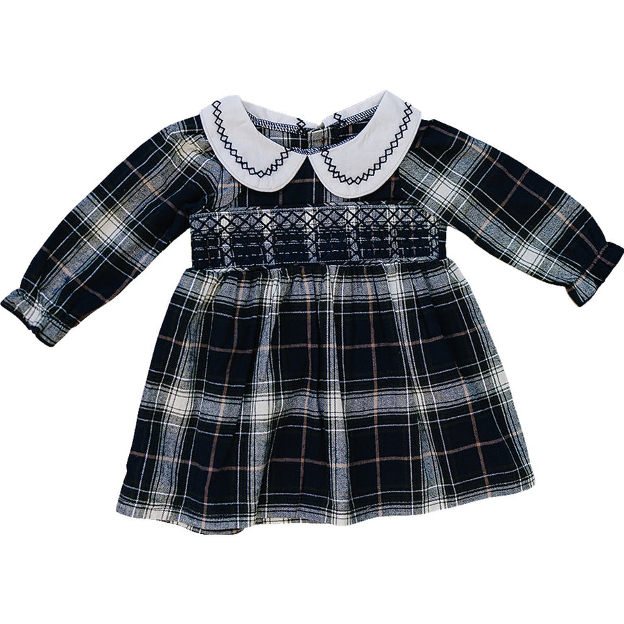 Navy Plaid Smocked Dress