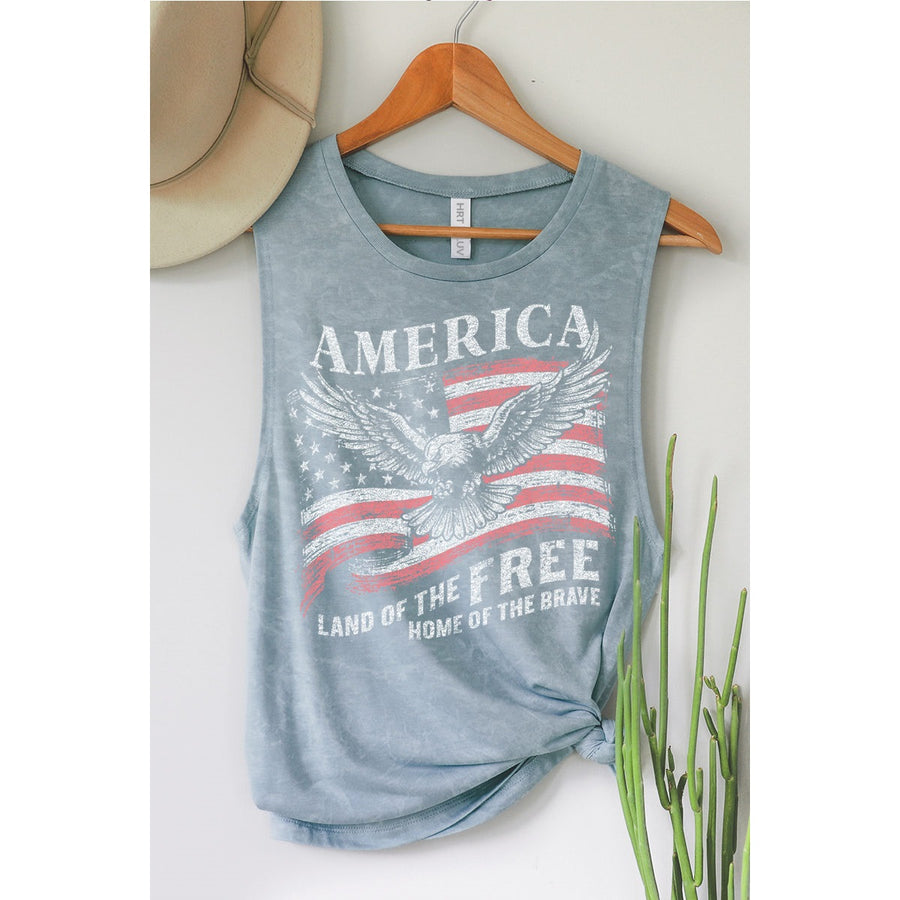 AMERICA LAND OF THE FREE GRAPHIC TANK | VINTAGE BLUE