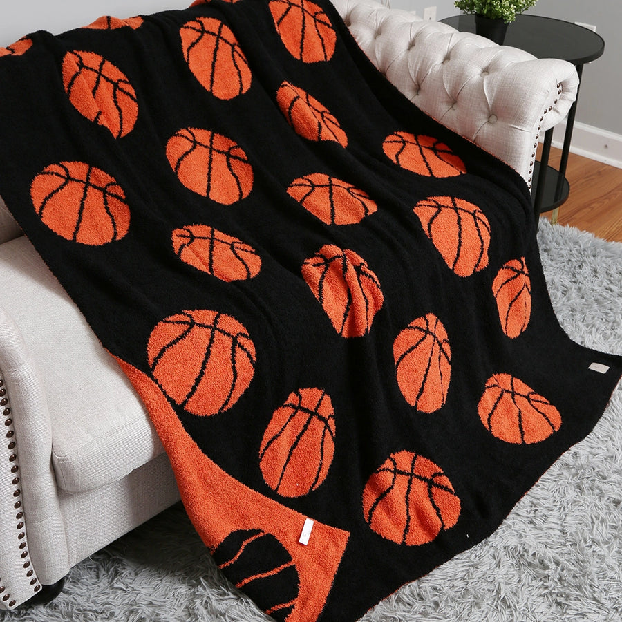 (PRE-ORDER) BASKETBALL PLUSH BLANKET | BLACK ORANGE