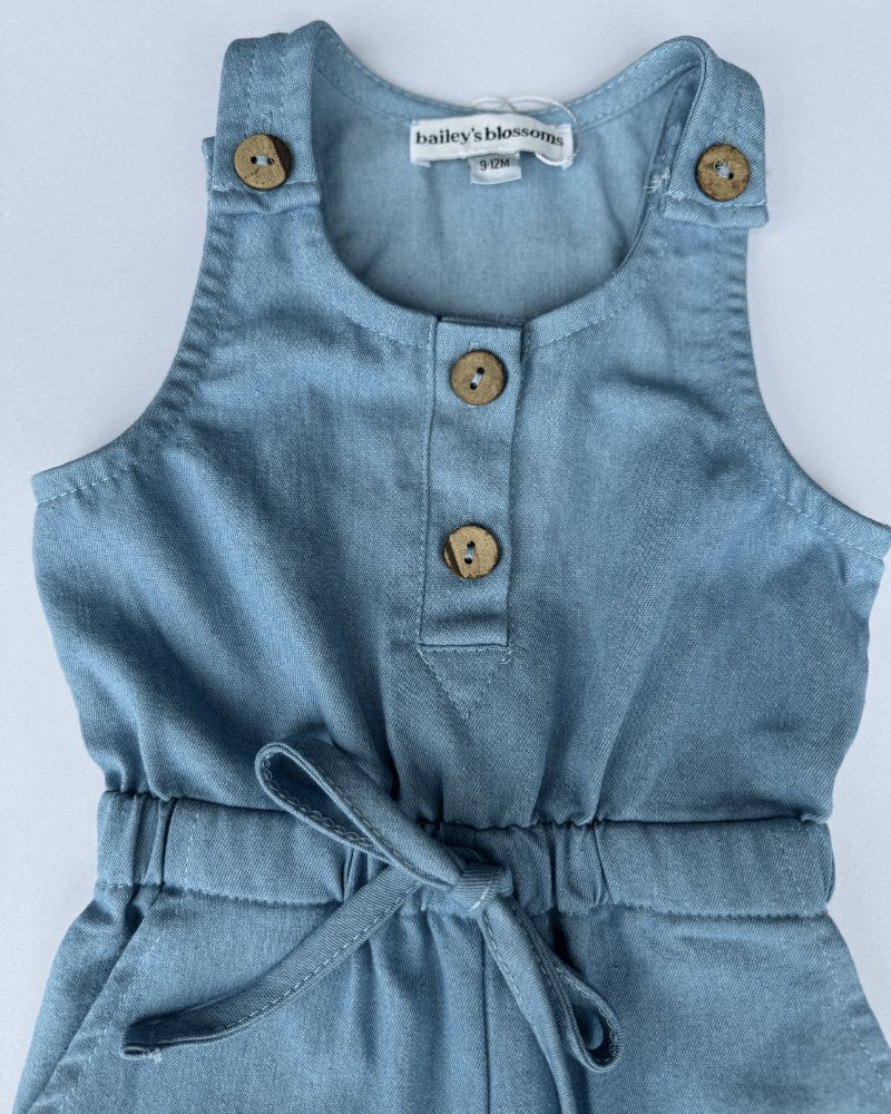 BAILEY'S BLOSSOMS Ari Button Front Denim Jumpsuit - Light Wash (COLLECTIVE)