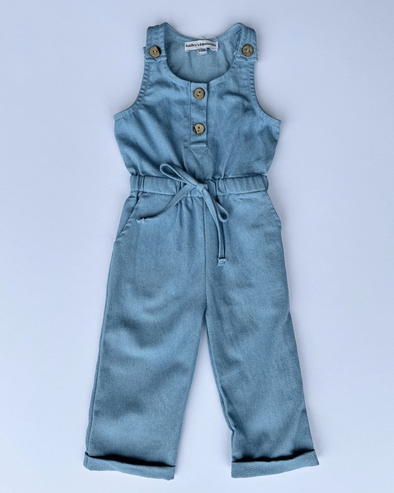 BAILEY'S BLOSSOMS Ari Button Front Denim Jumpsuit - Light Wash (COLLECTIVE)