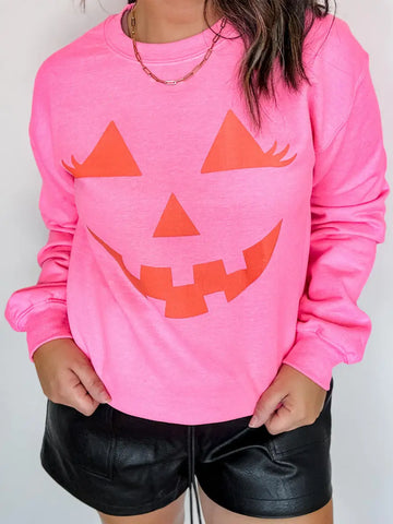 MUGSBYNEON PINK JACK-O-LANTERN HALLOWEEN CREWNECK SWEATSHIRT