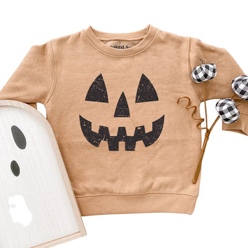 PUMPKIN SMILEY HALLOWEEN SWEATSHIRT | KIDS + BABY | TAN
