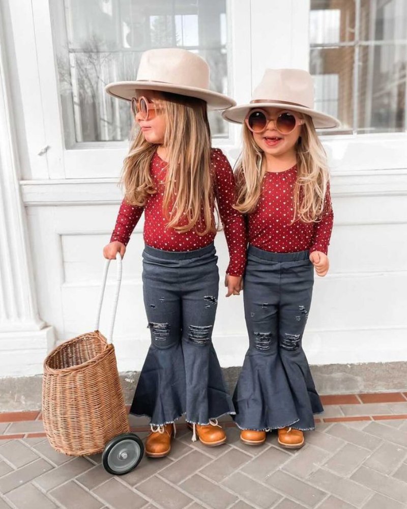 BAILEY'S BLOSSOMS Barbie Pleated Denim Bell Bottoms - Dark Denim (COLLECTIVE)