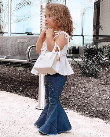 BAILEY'S BLOSSOMS Barbie Pleated Denim Bell Bottoms - Dark Denim (COLLECTIVE)